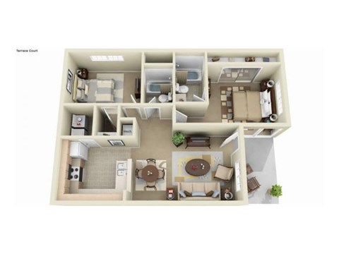 Floor plan for 2 beds, 2 baths, 1067 sqft