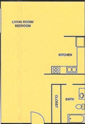 Floor plan for studio, 1 bath, 320 sqft