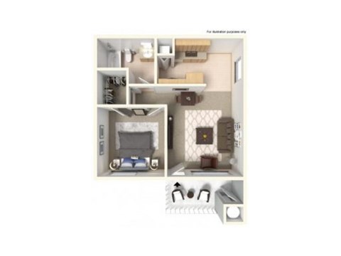 Floor plan for 1 bed, 1 bath, 588 sqft