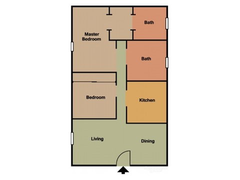 Floor plan for 2 beds, 2 baths, 914 sqft