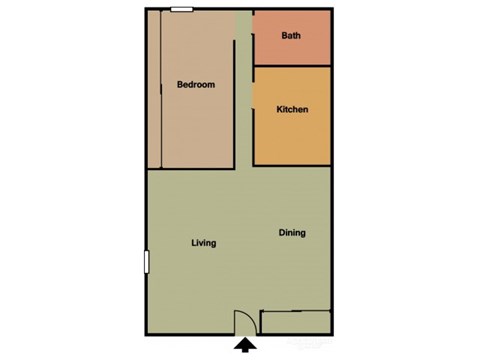 Floor plan for 1 bed, 1 bath, 656 sqft