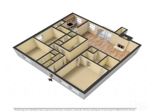 Floor plan for 3 beds, 2 baths, 1444 sqft