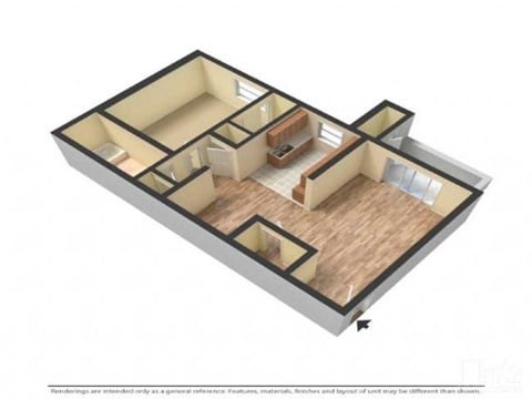 Floor plan for 1 bed, 1 bath, 680 sqft