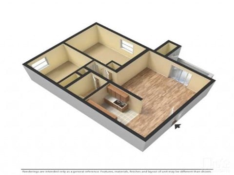 Floor plan for 2 beds, 1 bath, 816 sqft