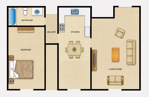 Floor plan for 1 bed, 1 bath, 680 sqft
