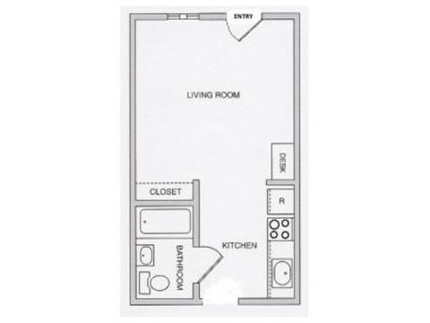 Floor plan for studio, 1 bath, 275 sqft