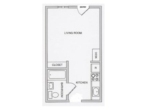 Floor plan for studio, 1 bath, 275 sqft