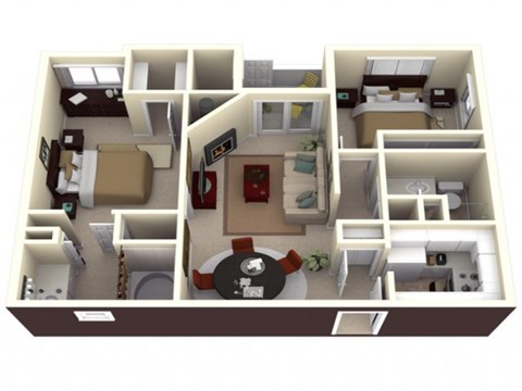 Floor plan for 2 beds, 2 baths, 1075 sqft