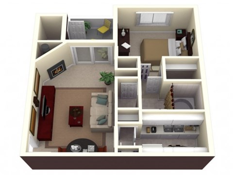 Floor plan for 1 bed, 1 bath, 720 sqft