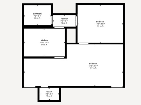 Floor plan for 1 bed, 1 bath, 536 sqft