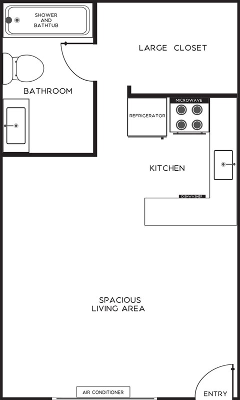 Floor plan for studio, 1 bath, 460 sqft