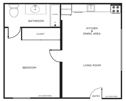 Floor plan for 1 bed, 1 bath