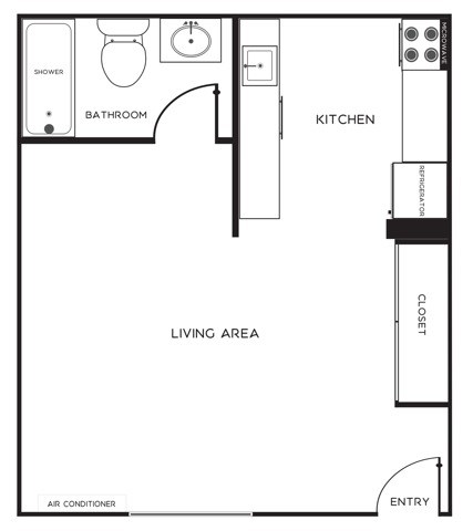 Floor plan for studio, 1 bath
