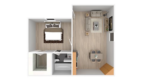 Floor plan for 1 bed, 1 bath, 600 sqft
