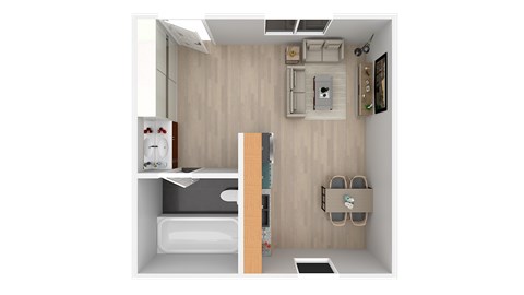 Floor plan for studio, 1 bath, 400 sqft