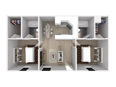 Floor plan for 2 beds, 2 baths, 900 sqft