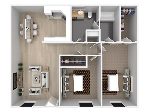 Floor plan for 2 beds, 1 bath, 825 sqft