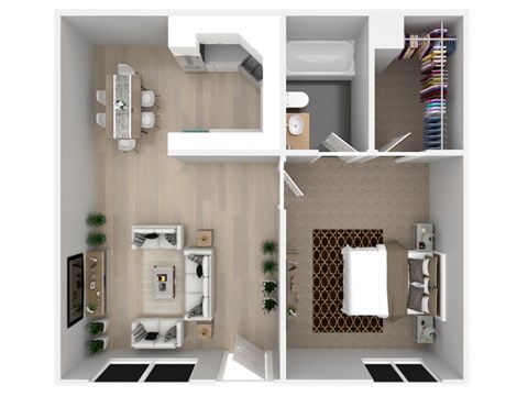 Floor plan for 1 bed, 1 bath, 700 sqft