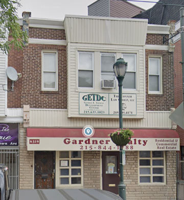 Philadelphia apartment for rent - the front of a building with a geddes gardenery sign