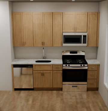 Bayonne apartment for rent - A kitchen with wooden cabinets and a black stove top oven.