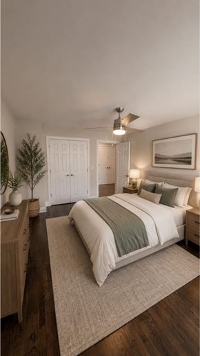 Bayonne apartment for rent - A bedroom with a large bed and a wooden dresser.