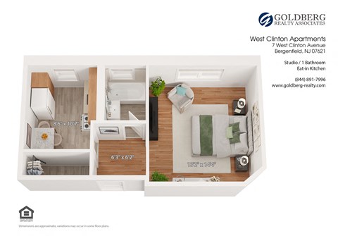Floor plan for studio, 1 bath