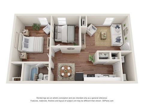 Floor plan for 2 beds, 1 bath