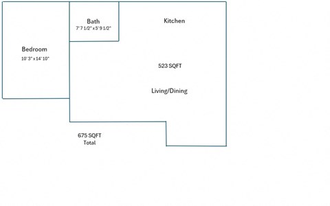 Floor plan for 1 bed, 1 bath