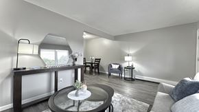 Colorado Springs apartment for rent - the view of a kitchen and dining area with a table and chairs
