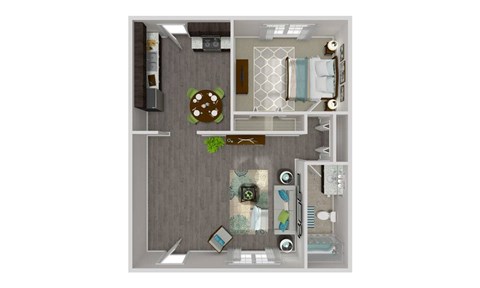 Floor plan for 1 bed, 1 bath, 925 sqft
