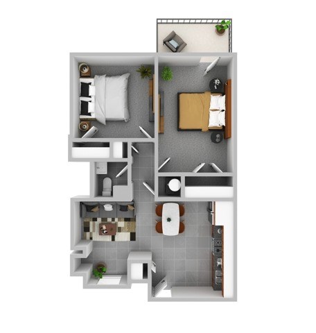 Floor plan for 2 beds, 1 bath