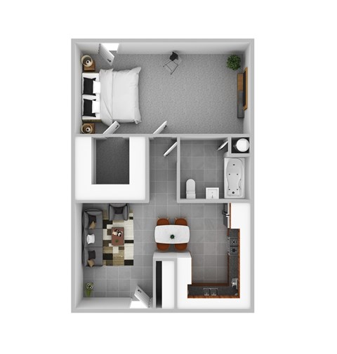 Floor plan for 1 bed, 1 bath