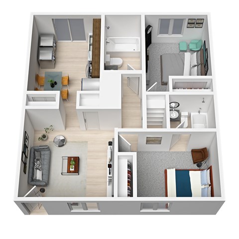 Floor plan for 2 beds, 2 baths, 980 sqft