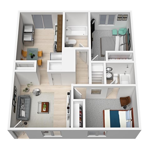 Floor plan for 2 beds, 2 baths, 980 sqft