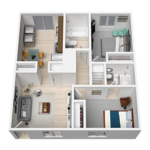 Floor plan for 2 beds, 2 baths, 980 sqft