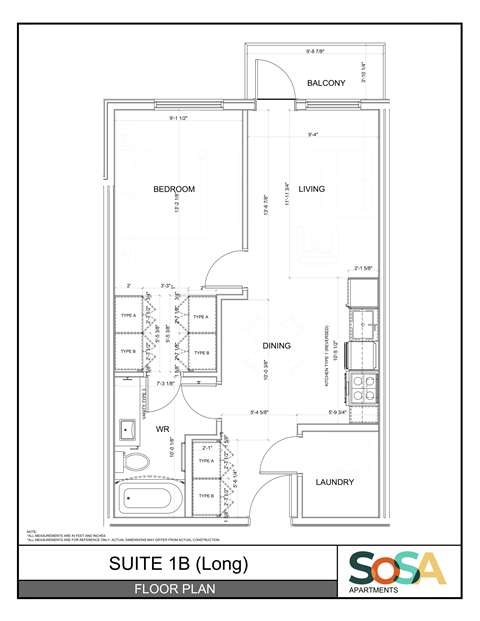 Floor plan for 1 bed, 1 bath, 546 sqft