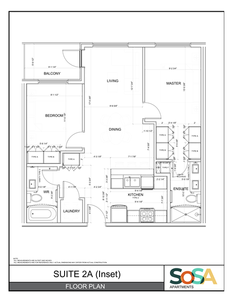 Floor plan for 2 beds, 2 baths, 771 sqft