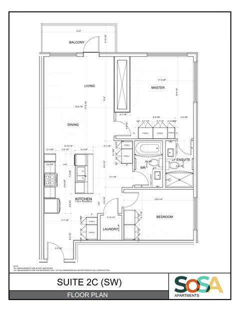 Floor plan for 2 beds, 2 baths, 844 sqft