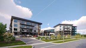 Saskatoon apartment for rent - a rendering of an apartment complex on a city street