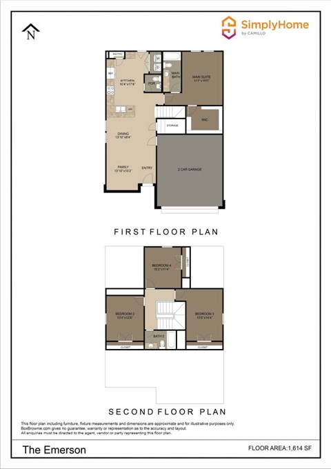 Floor plan for 4 beds, 2.5 baths, 1614 sqft
