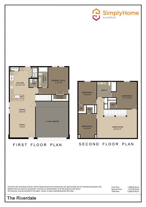 Floor plan for 4 beds, 2.5 baths, 1928 sqft
