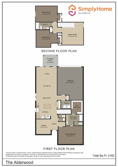 Floor plan for 3 beds, 2.5 baths, 2183 sqft