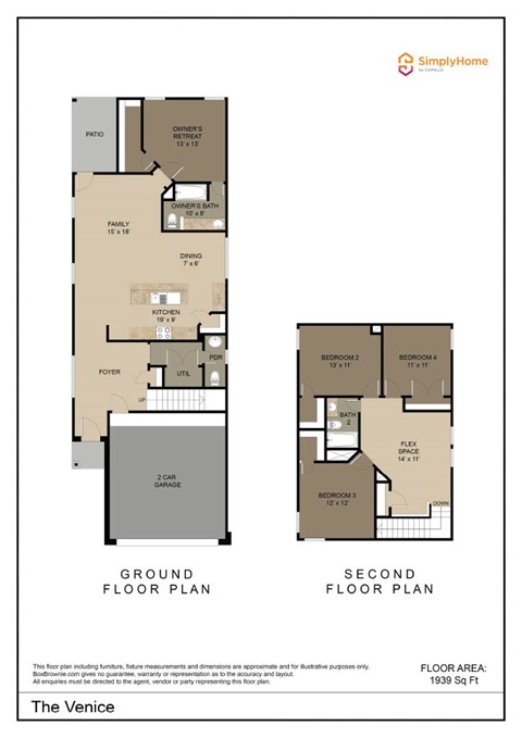 Floor plan for 4 beds, 2.5 baths, 1798 sqft