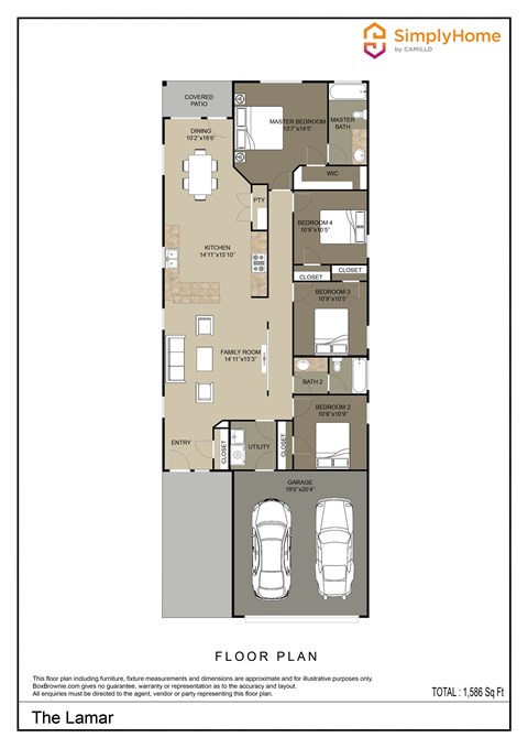 Floor plan for 4 beds, 2 baths, 1589 sqft