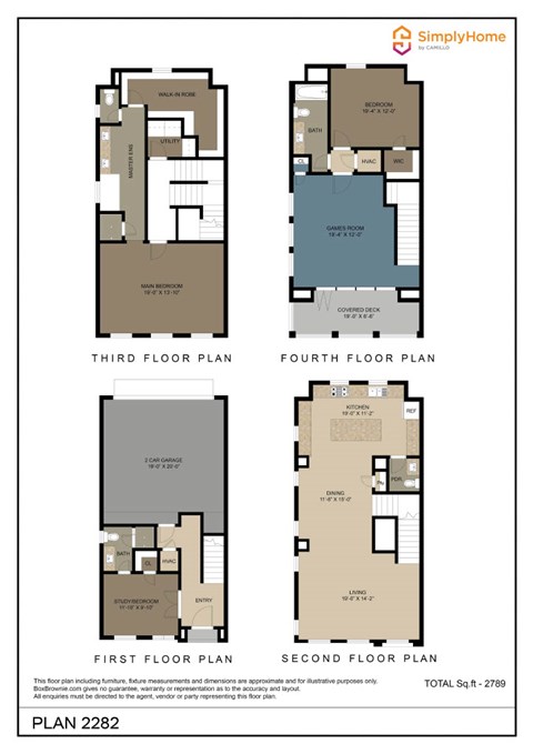 Floor plan for 3 beds, 3.5 baths, 2789 sqft
