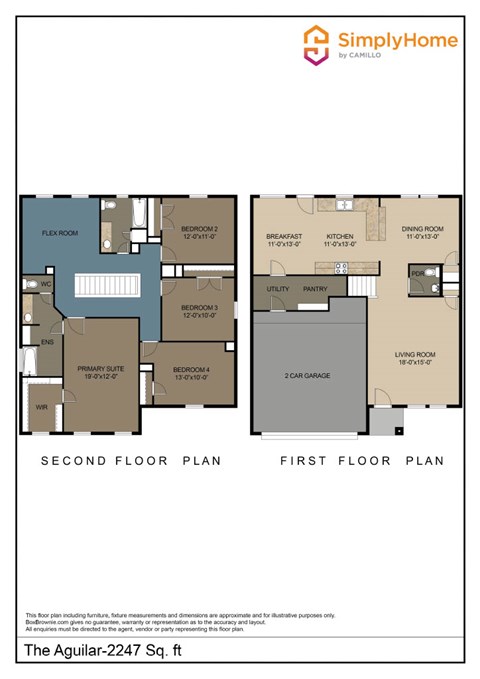 Floor plan for 4 beds, 2.5 baths, 2247 sqft