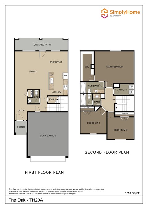 Floor plan for 3 beds, 2.5 baths, 1625 sqft