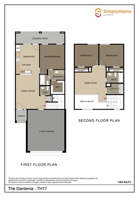 Floor plan for 3 beds, 2.5 baths, 1394 sqft