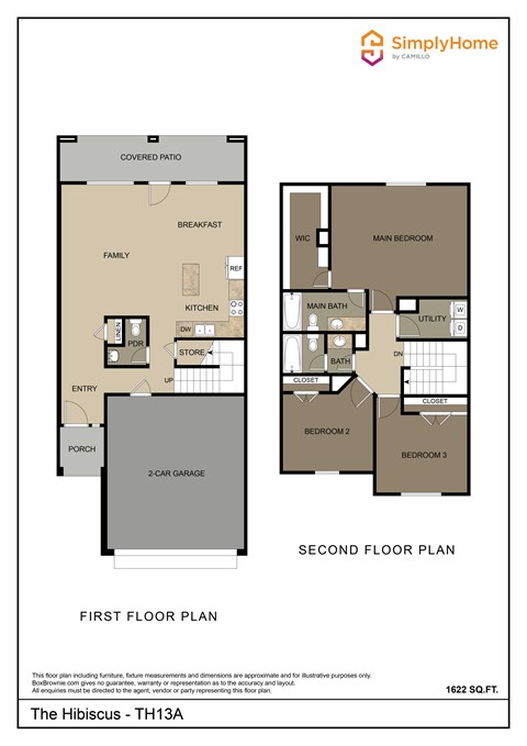 Floor plan for 3 beds, 2.5 baths, 1622 sqft