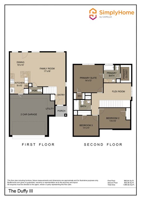 Floor plan for 3 beds, 2.5 baths, 1539 sqft